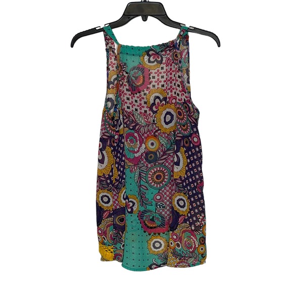 Umgee‎ Tank Top Size Small Colorful Floral V-Neck Boho Womens Lace Bottom - Picture 8 of 8